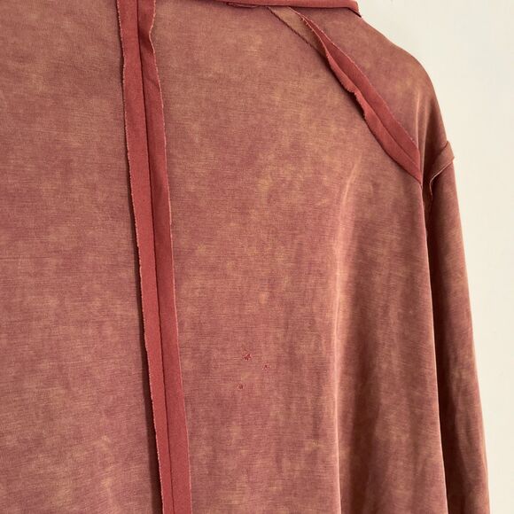 POL Raw Hem Acid Wash Scoopneck Boho Relaxed Fit Blouse, Rust Orange- Small - Picture 7 of 10